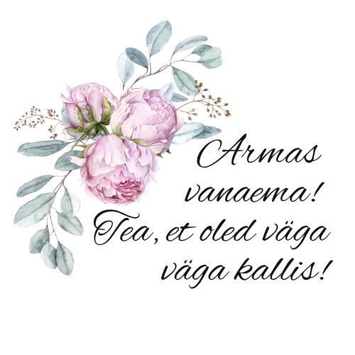 Pojengidega kruus "Armas vanaema, tea, et oled kallis"
