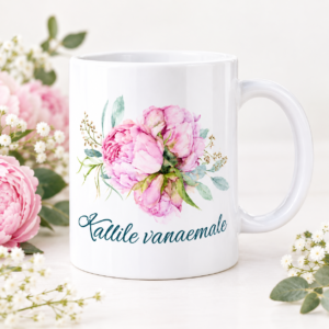 Pojengidega kruus "Kallile vanaemale/mammale/emale"